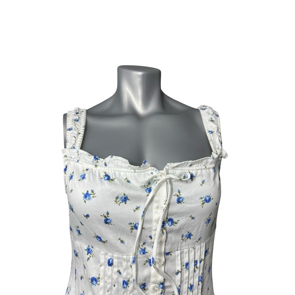 Floral Dress Blue White Medium Milk Maid Farmhouse Mini Forever 21 Y2K Cottage - Picture 9 of 11